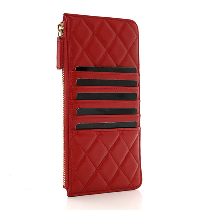 Chanel Lambskin Quilted Classic Flat Wallet Pouch Red 3 of 8