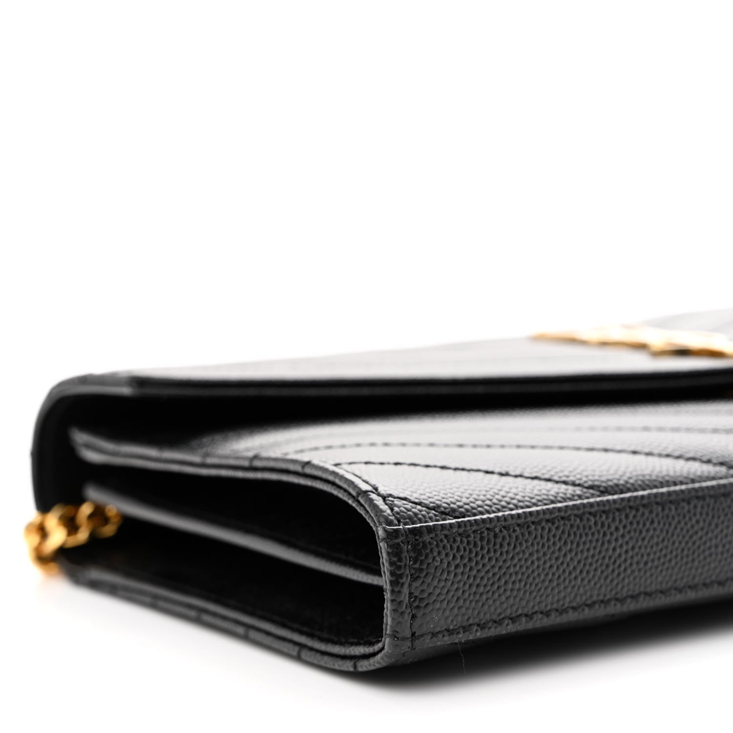 Saint Laurent Grain De Poudre Matelasse Chevron Monogram Chain Wallet Black 9 of 10