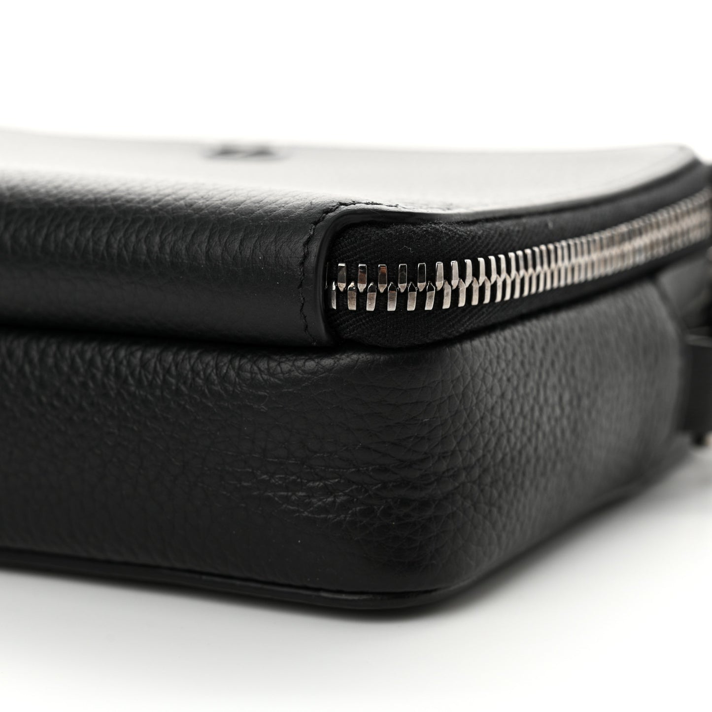 Grained Calfskin CD Icon Zipped Pouch With Strap Black