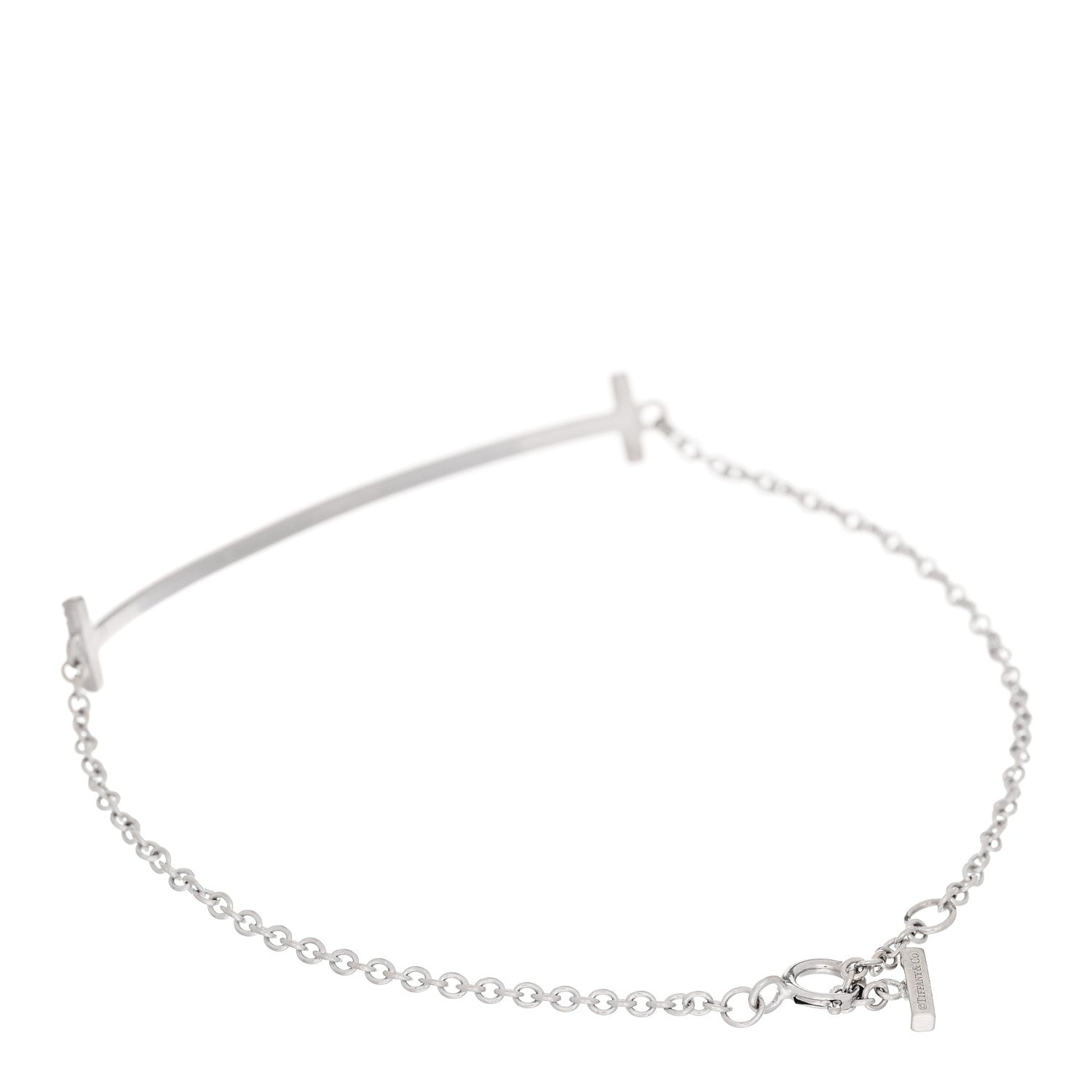 Tiffany 18K White Gold Diamond T Smile Bracelet 2 of 5