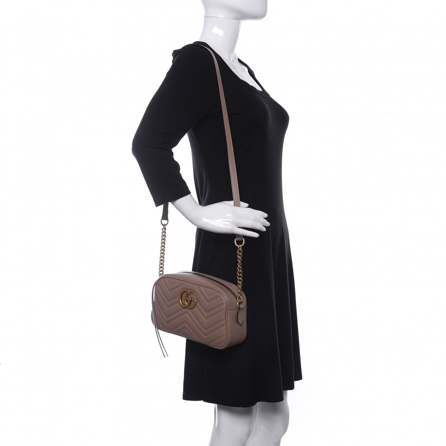 Calfskin Matelasse Small GG Marmont Chain Shoulder Bag Porcelain Rose