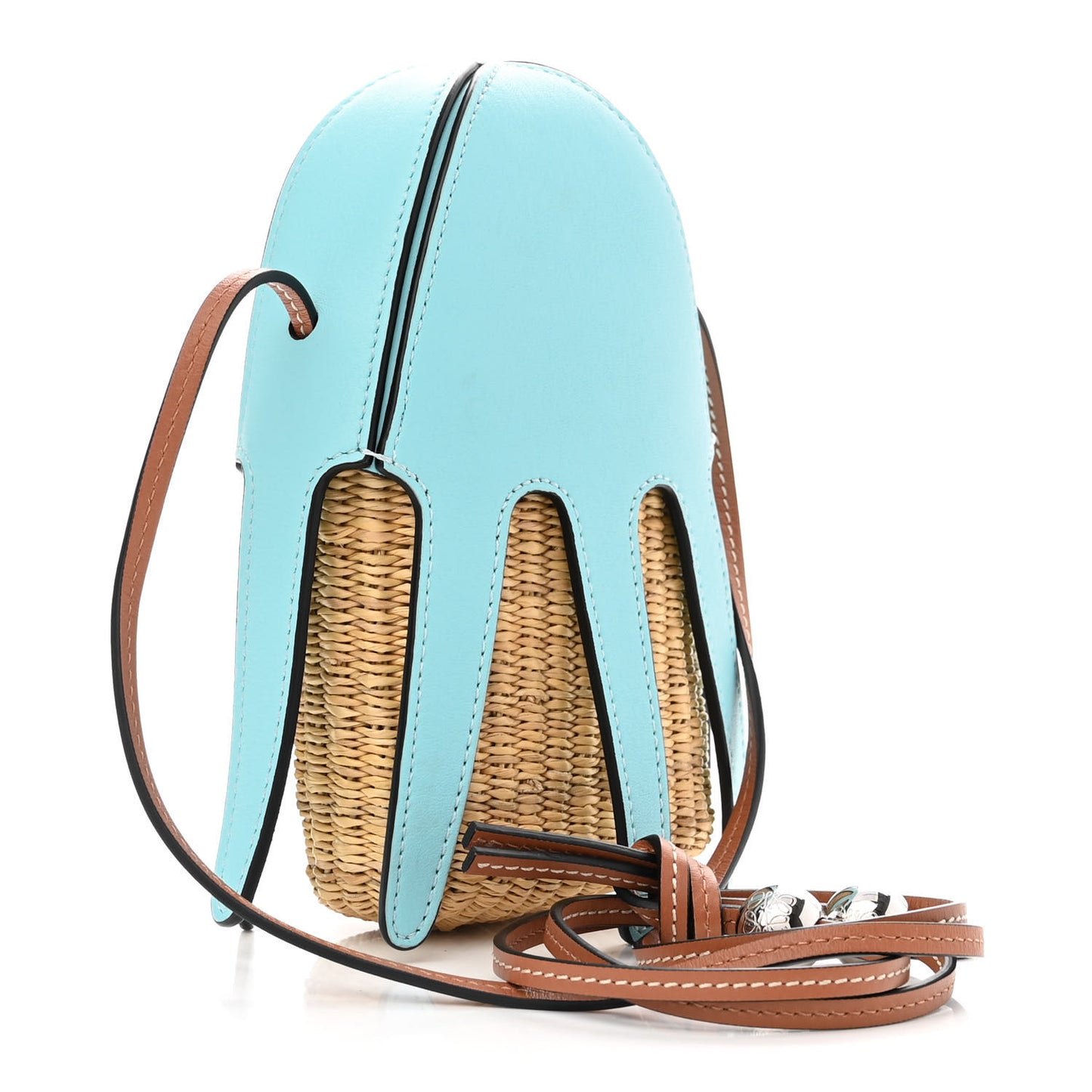 Calfskin Wicker Paula's Ibiza Octopus Mini Crossbody Natural Blue