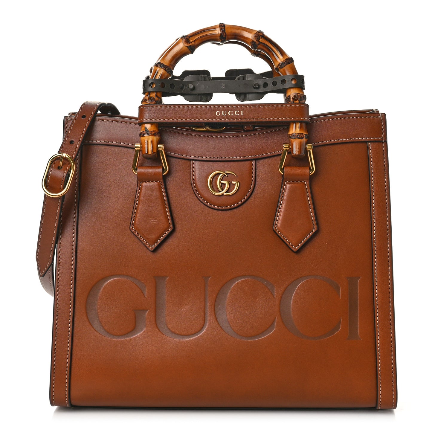 Charisma Calfskin Gucci Embossed Small Diana Tote Bag Peanut Brown