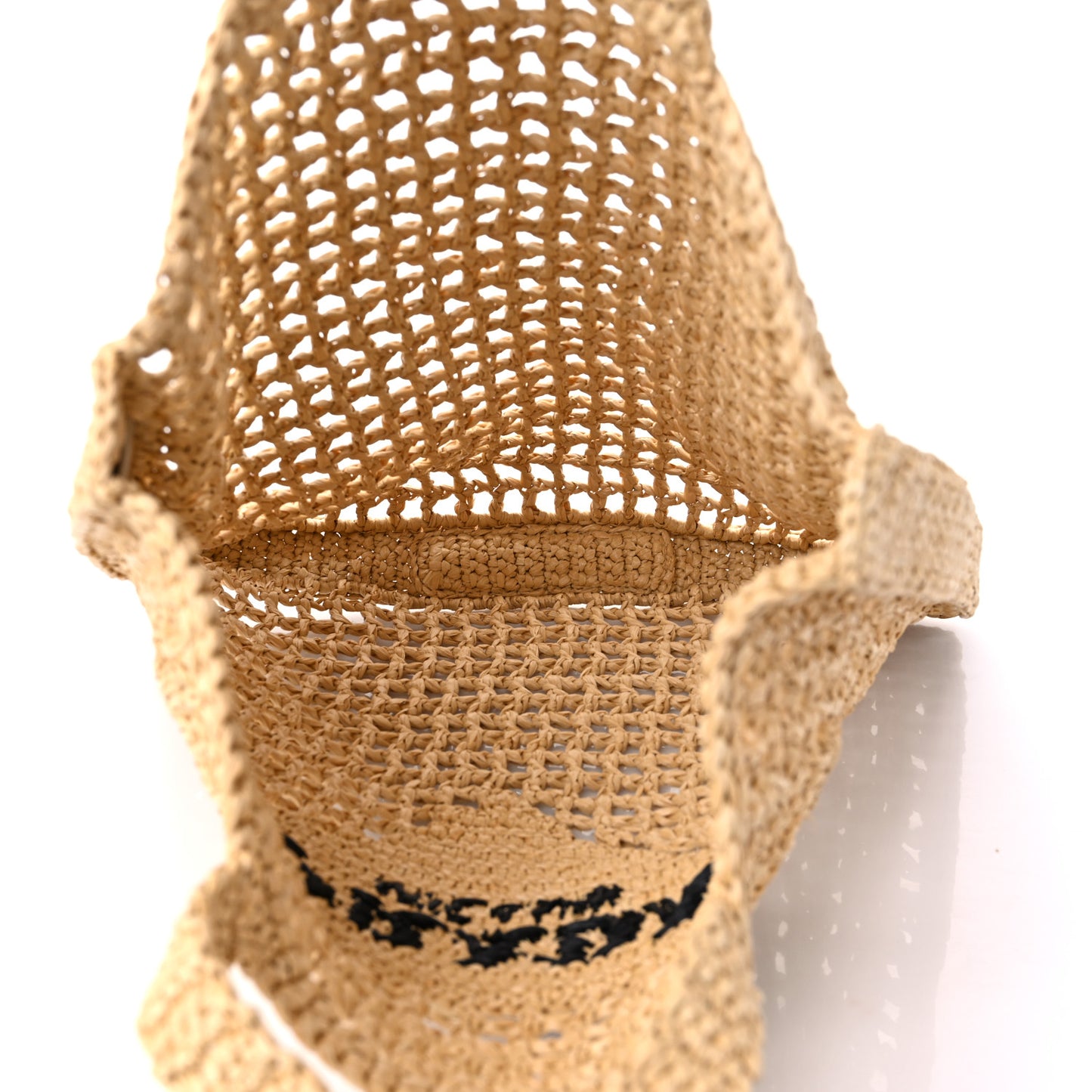 Yarn Raffia Effect Crochet Logo Embroidered Tote Bag Naturale