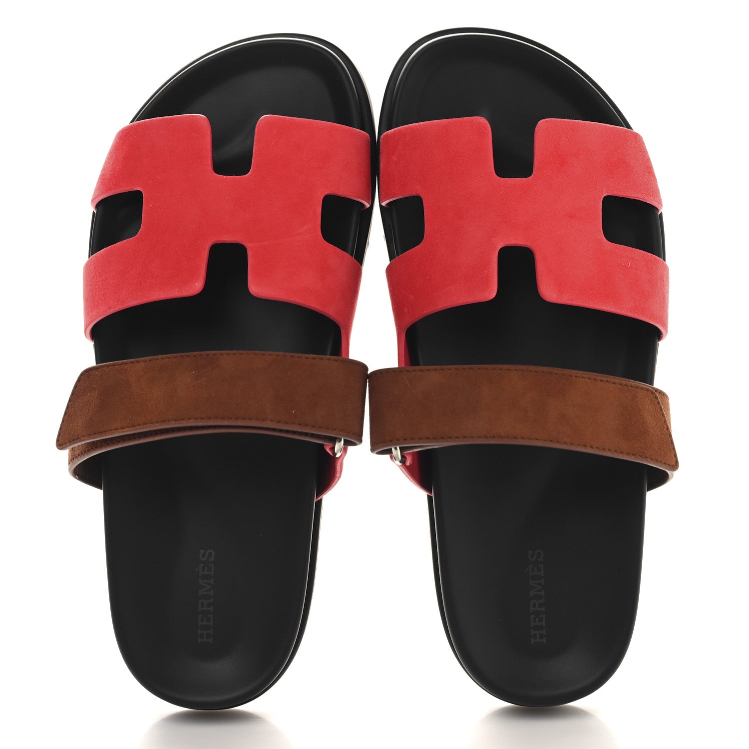 Hermes Suede Goatskin Womens Chypre Sandals Rouge Cinétique 38.5 Rouge Cinétique Gold 2 of 10