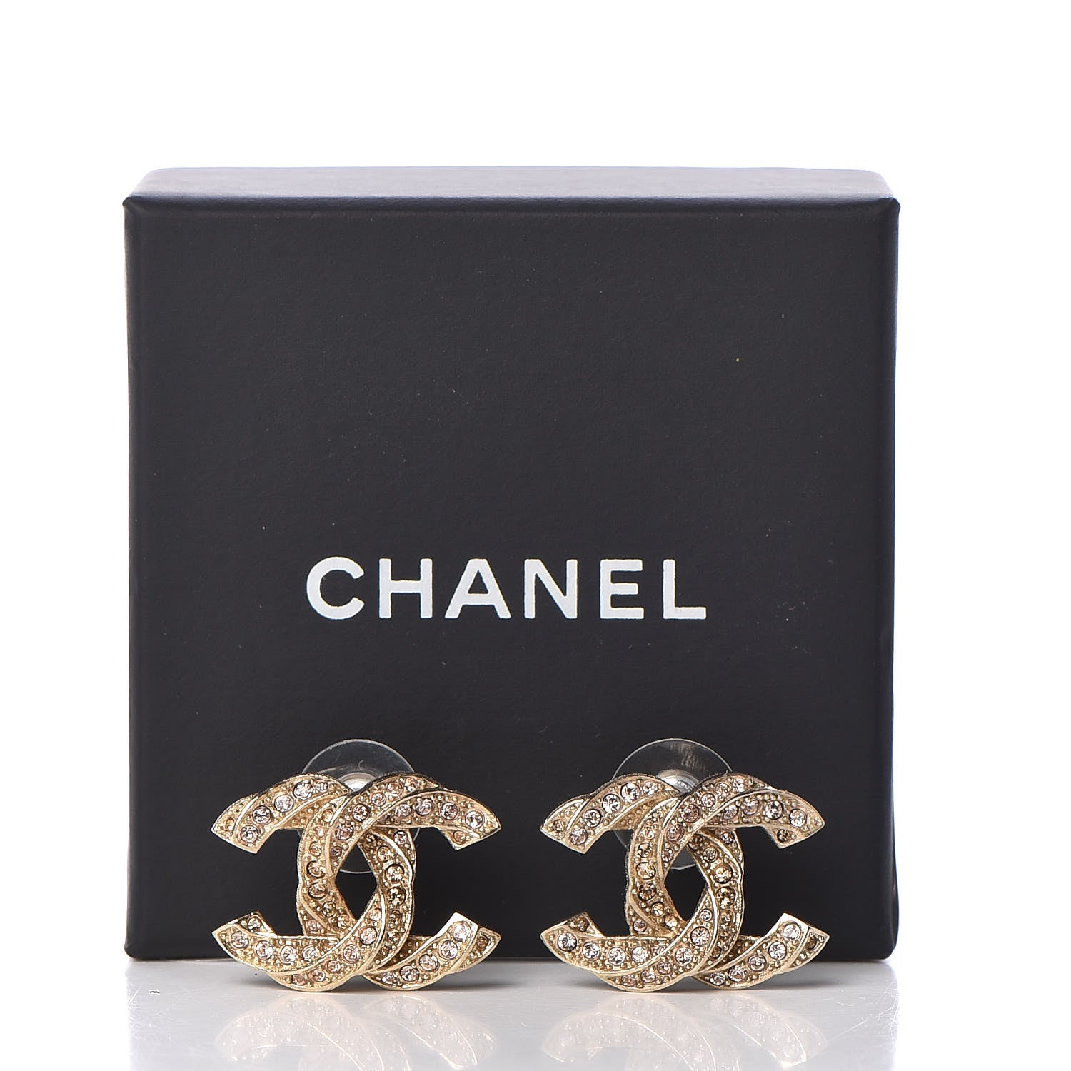 Chanel Crystal Twisted CC Earrings Light Gold Pale Pink 7 of 7