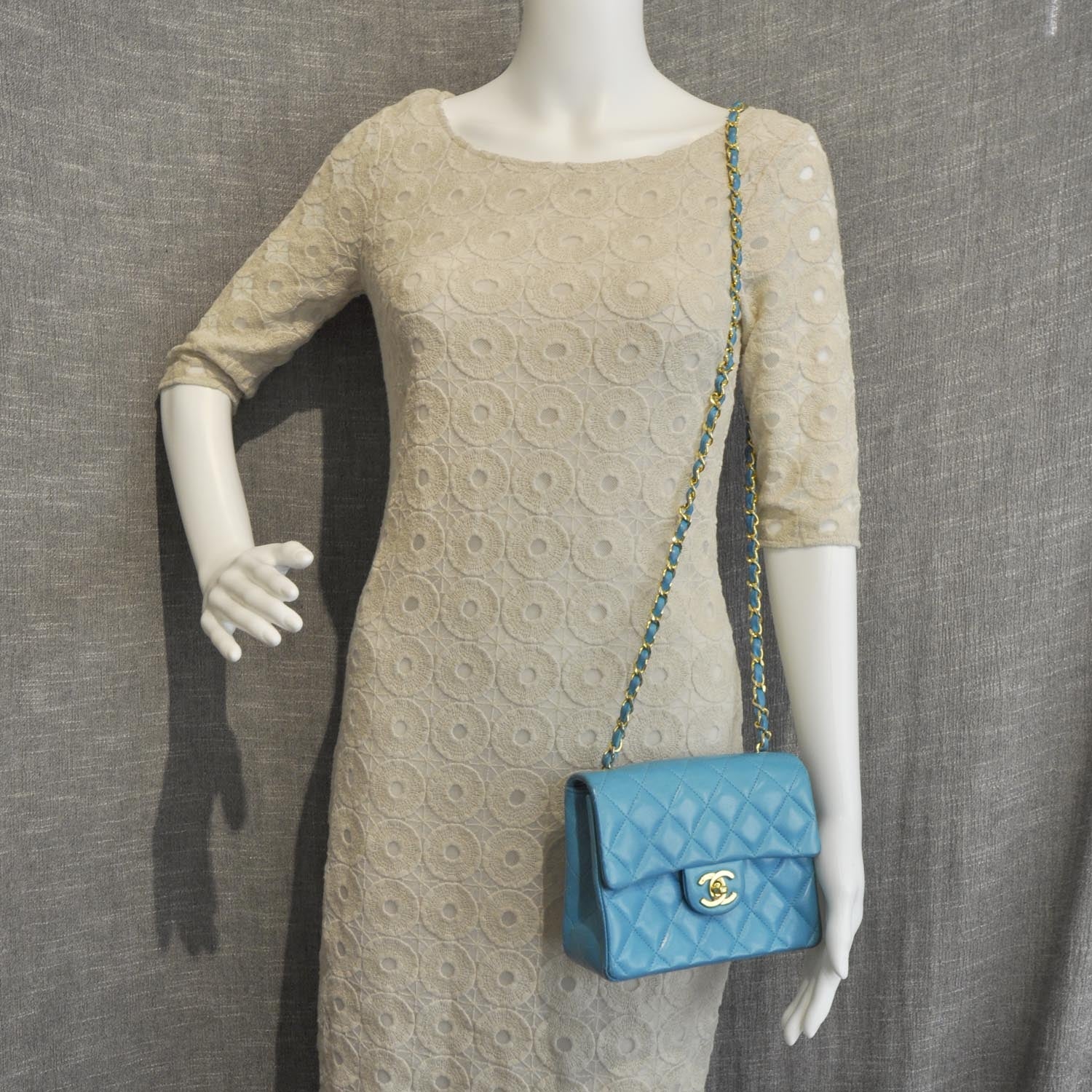 Chanel Lambskin Quilted Mini Flap Turquoise GHW 2 of 9