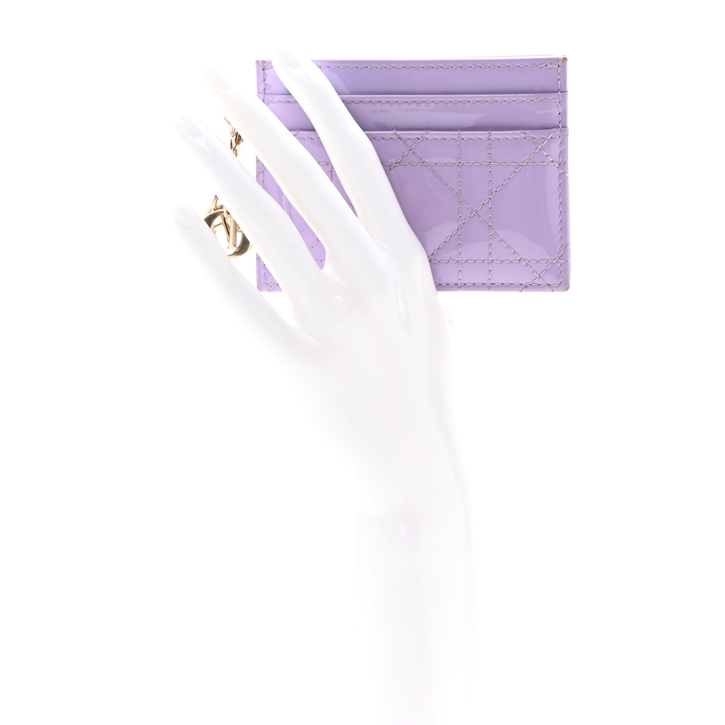 Patent Cannage Lady Dior Freesia Card Holder Lilac