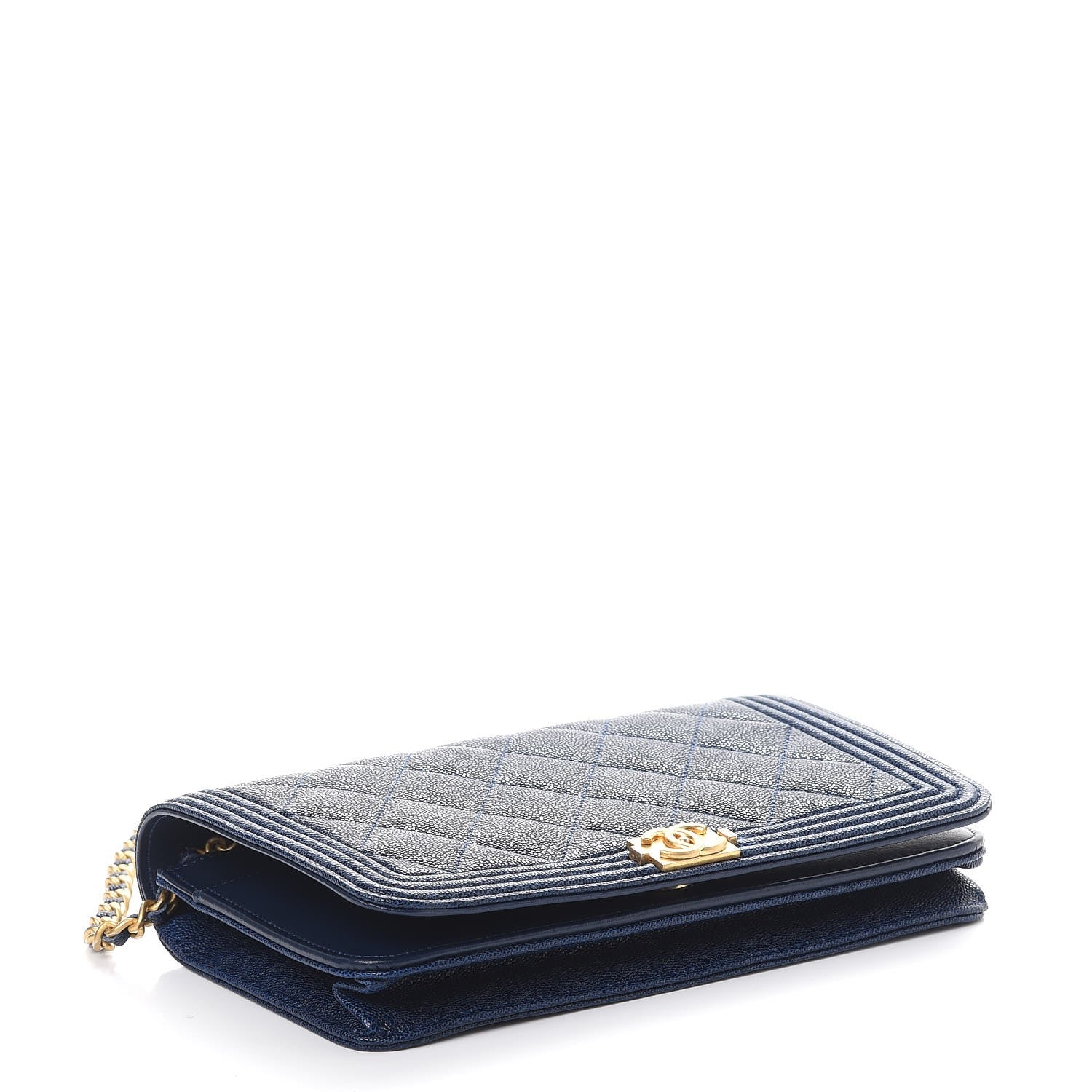Chanel Caviar Quilted Boy Wallet On Chain WOC Navy 4 of 9