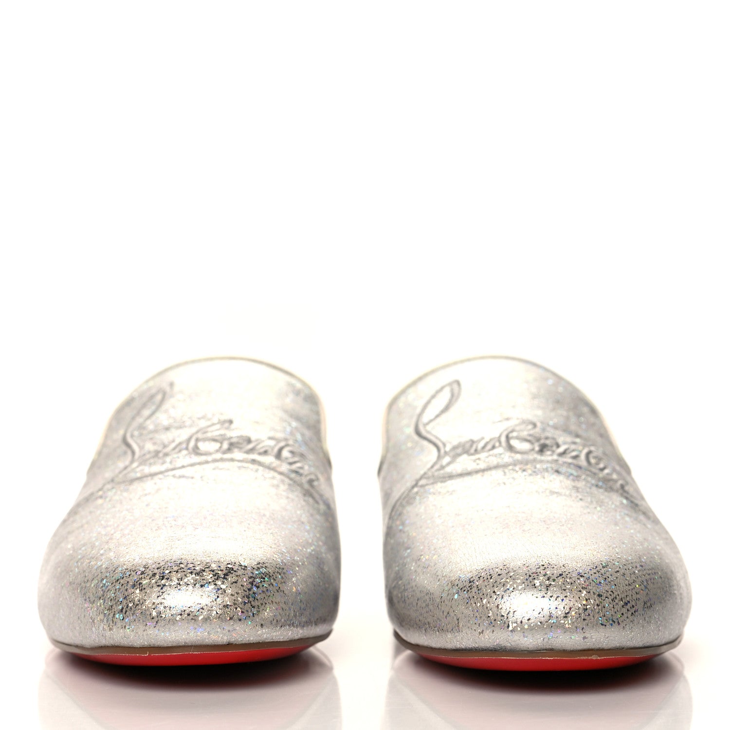 Christian Louboutin Iridescent Glitter Mens Coolito Loafer Mules 37.5 Silver 2 of 8