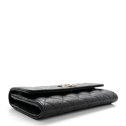 Chanel Caviar Quilted Crystal CC Large Gusset Flap Wallet Black 4 of 8