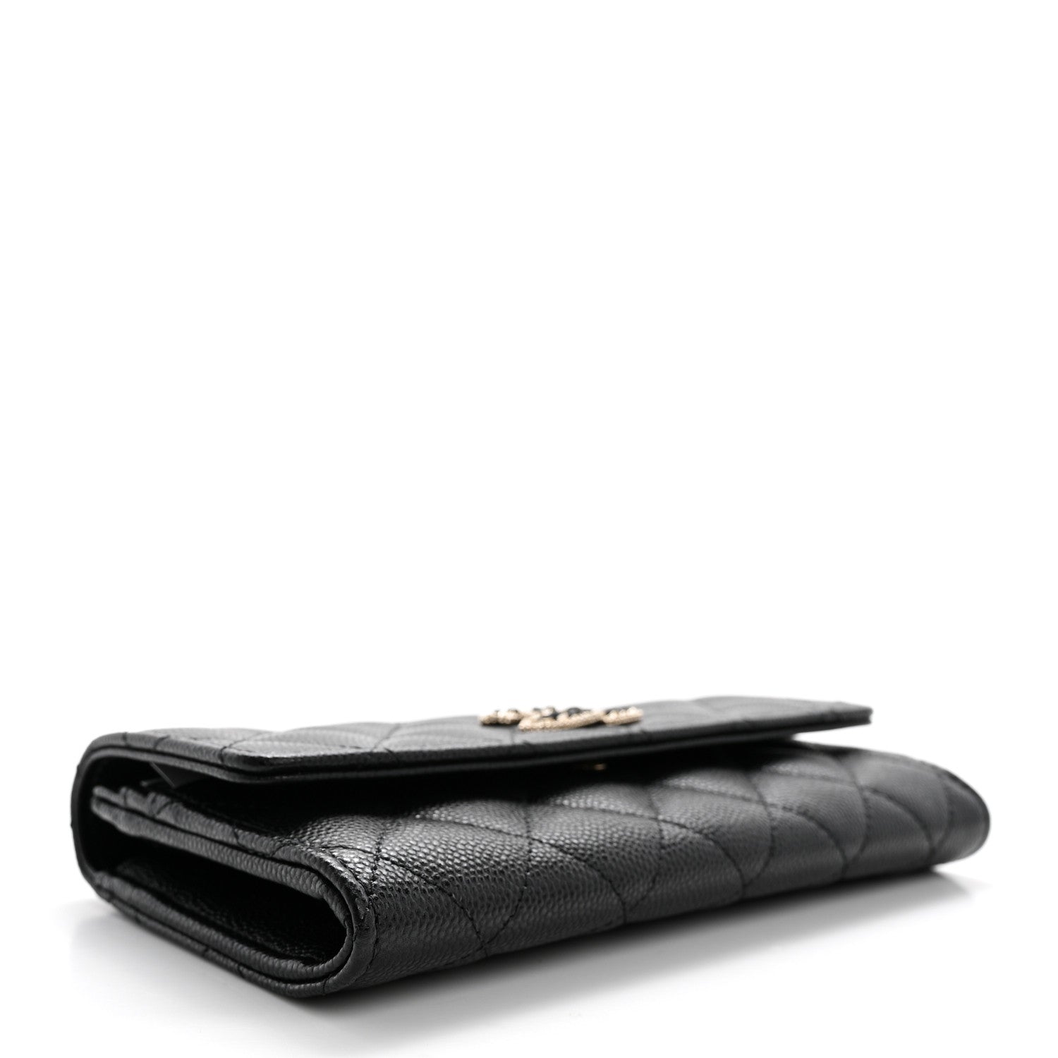 Chanel Caviar Quilted Crystal CC Large Gusset Flap Wallet Black 4 of 8