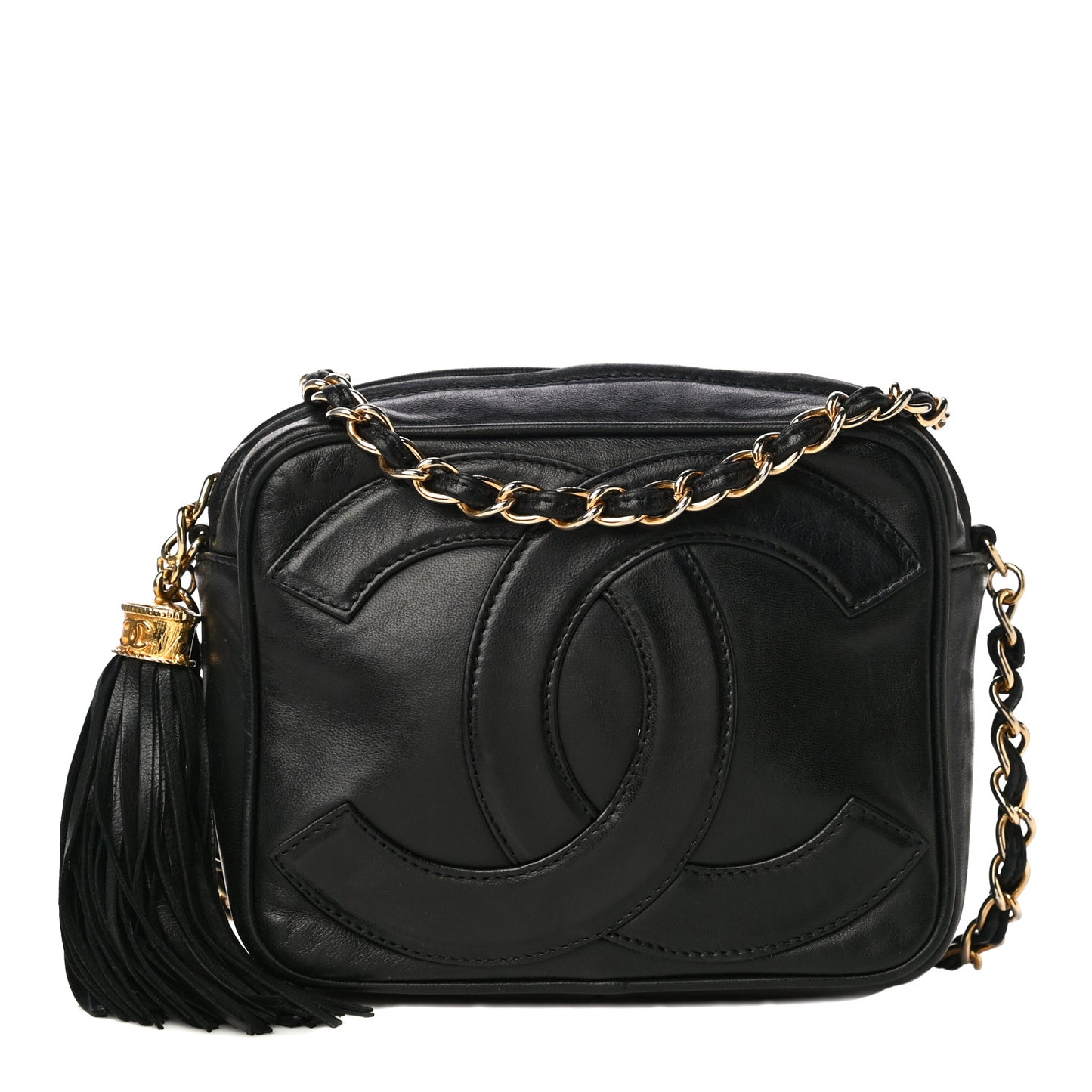 Lambskin CC Tassel Camera Case Black