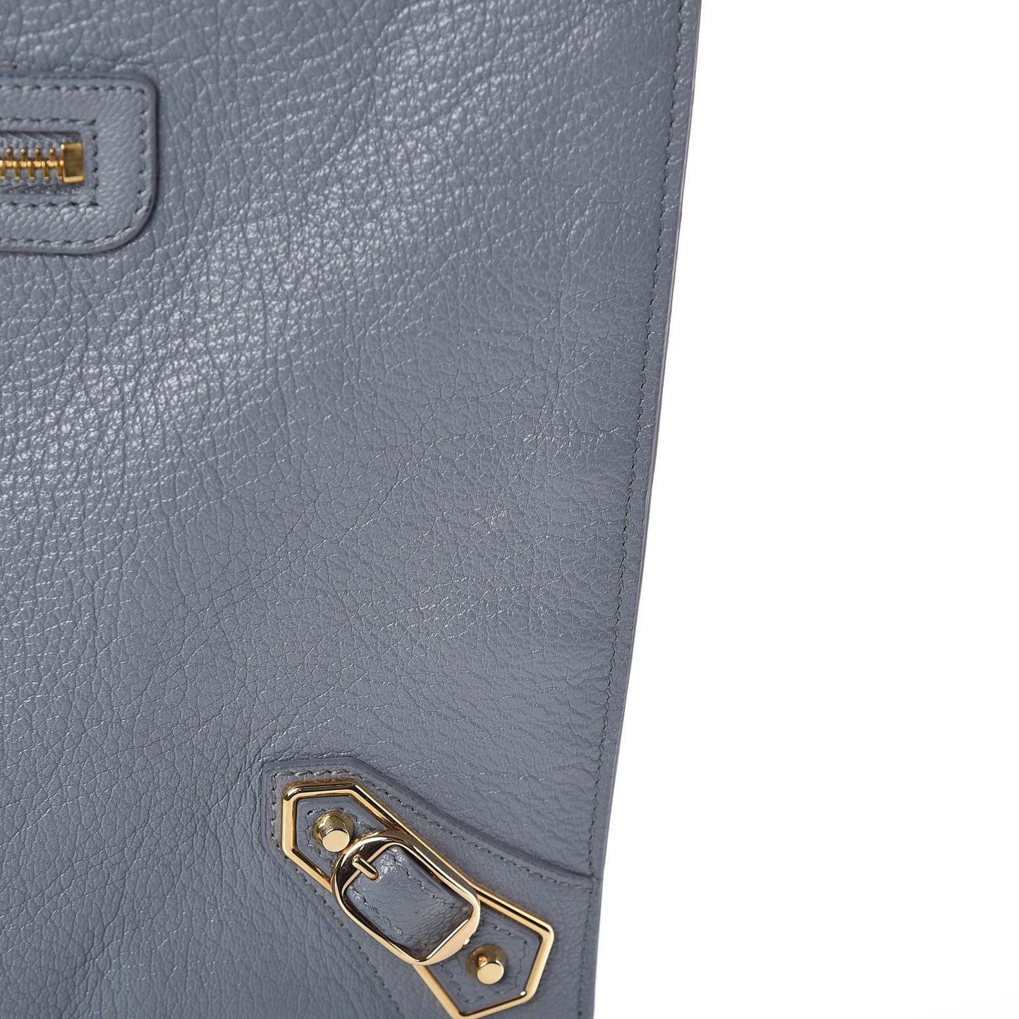 Chevre Gold Metallic Edge Hardware Pouch Bleu Acier