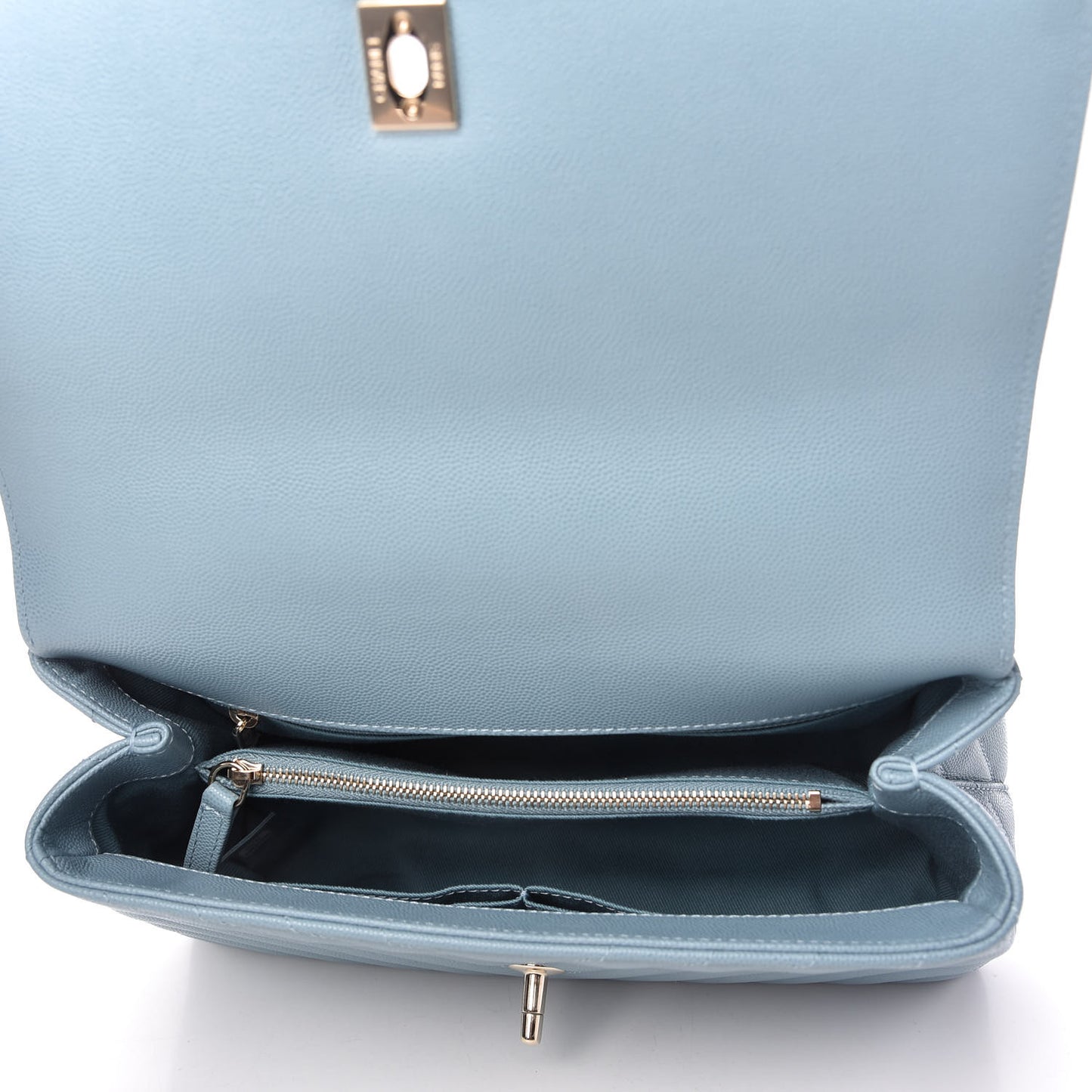 Caviar Chevron Quilted Small Coco Handle Flap Light Blue