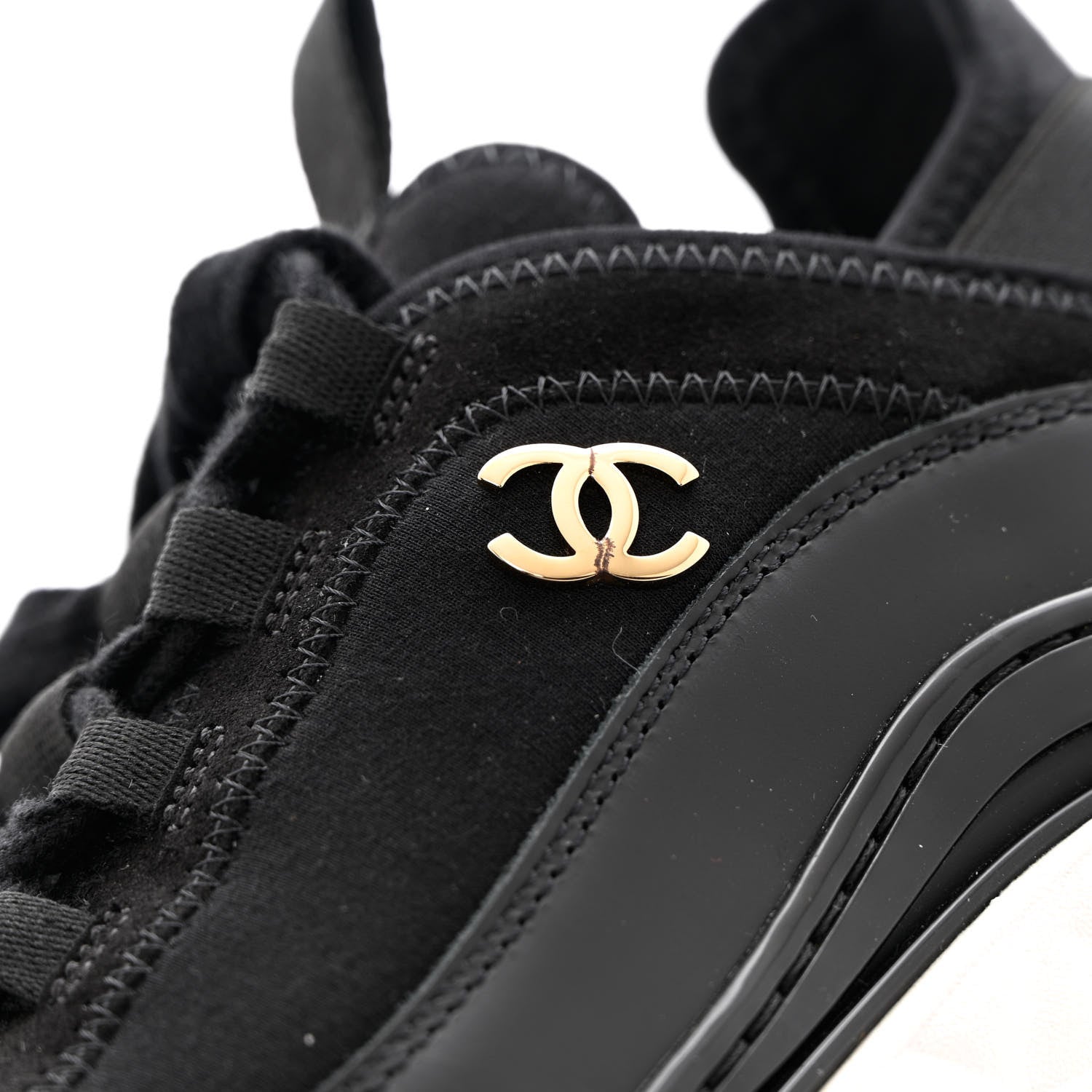Chanel Velvet Calfskin Mixed Fibers CC Sneakers 36 Black 9 of 11