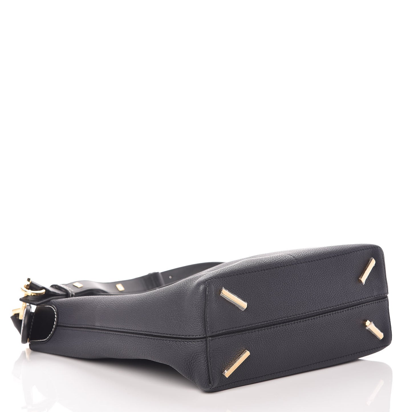 Calfskin V Bucket Bag Midnight Blue Black