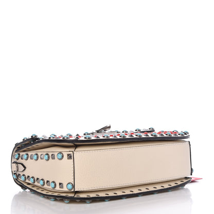 Valentino Garavani Calfskin Embroidered Medium Guitar Strap Rockstud Rolling Flap Saddle Bag 4 of 9