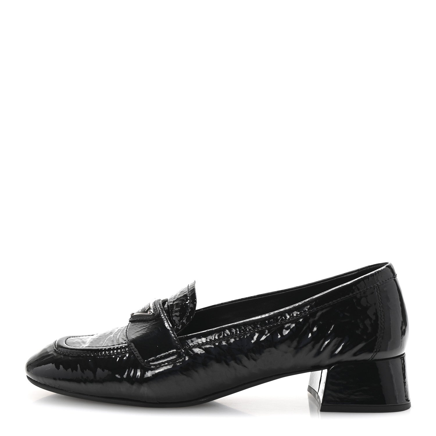 Prada Naplak Metal Triangle Logo 30mm Loafer Pumps 38 Black 1 of 9