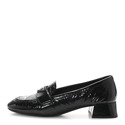 Prada Naplak Metal Triangle Logo 30mm Loafer Pumps 38 Black 1 of 9