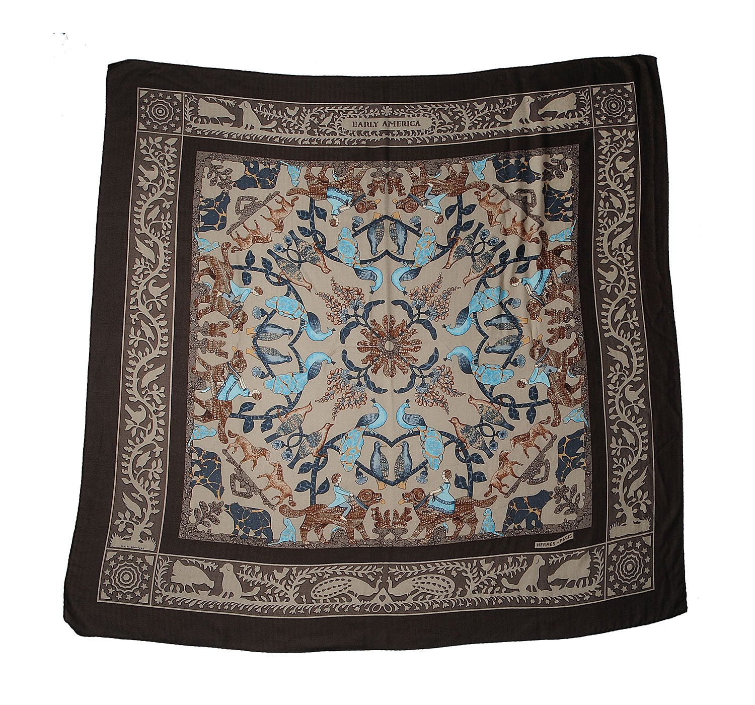 Hermes Cashmere Silk Early America Shawl 140 3 of 6