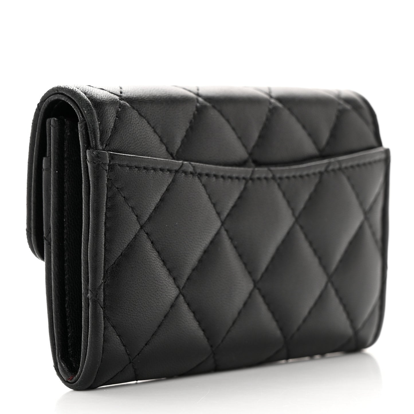 Lambskin Quilted Flap Card Holder Wallet Black