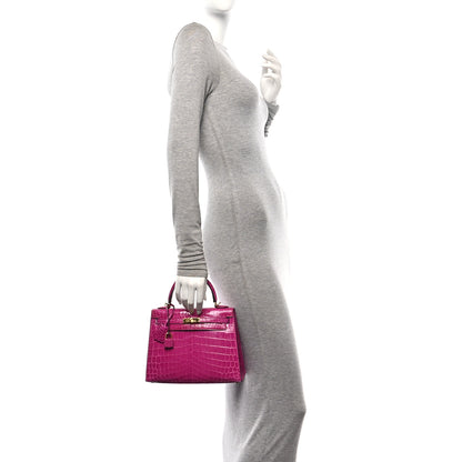 Hermes Shiny Niloticus Crocodile Kelly Sellier 25 Rose Pourpre 2 of 11