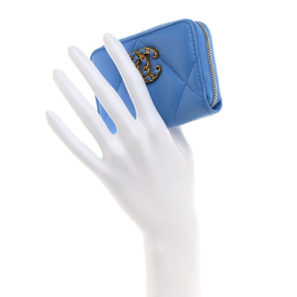 Chanel Lambskin Quilted Chanel 19 Zip Around Coin Purse Wallet Dark Blue 2 of 7