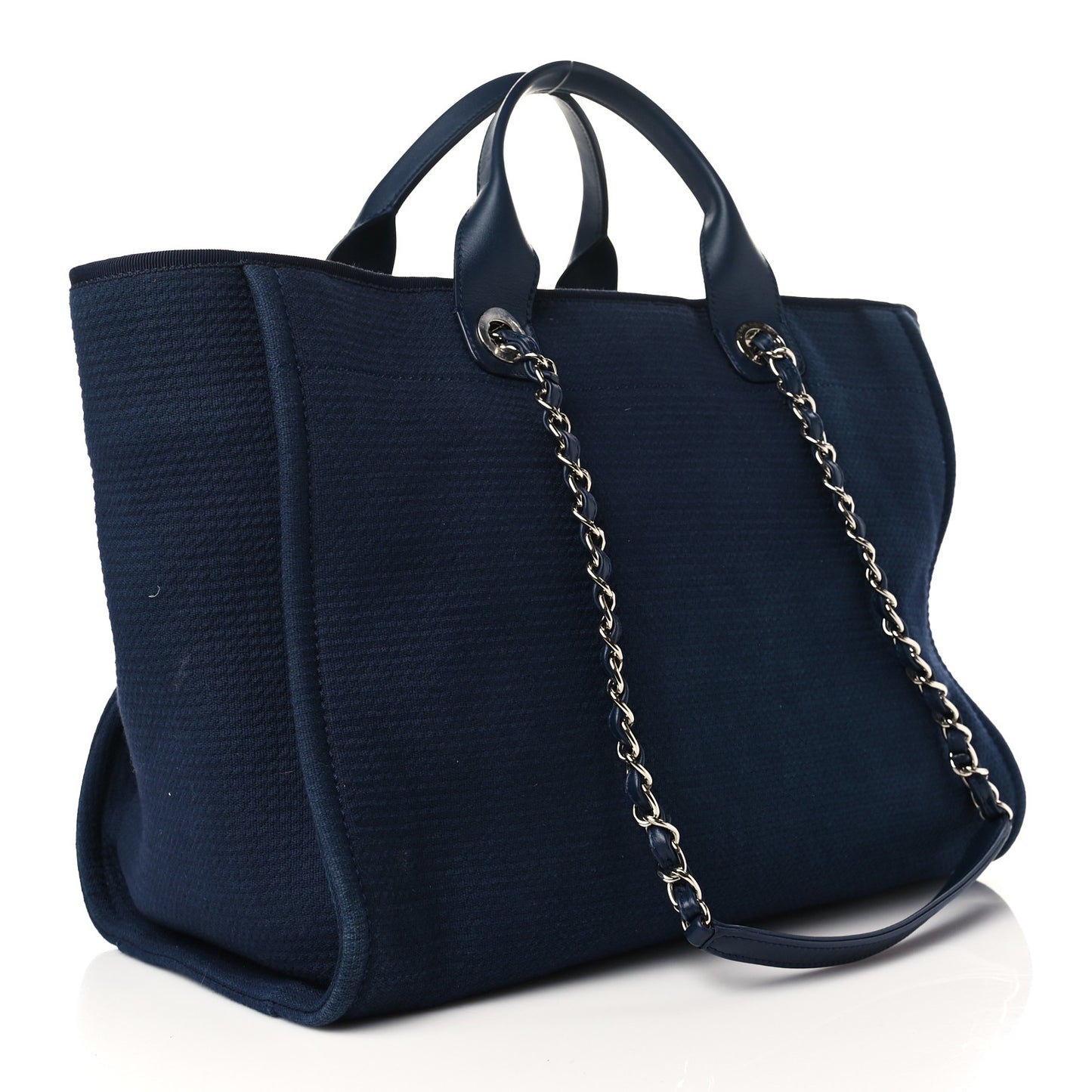Mixed Fibers Calfskin Medium Deauville Tote Navy Blue