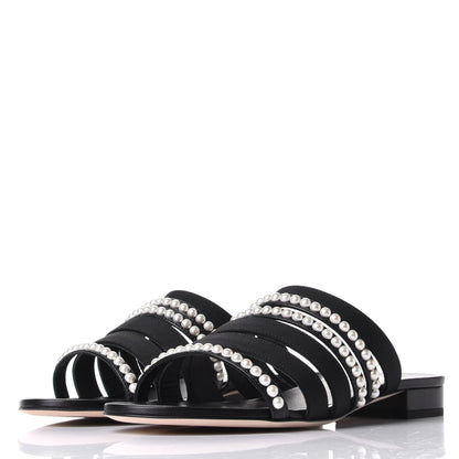 Chanel Grosgrain Pearl Mules 37.5 Black 3 of 11