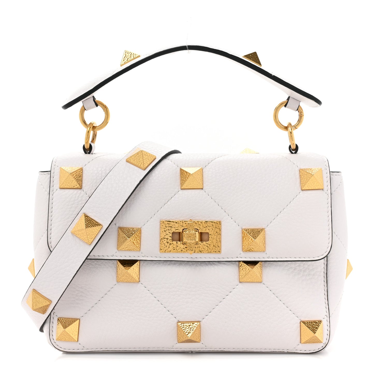 Grained Calfskin Medium Roman Stud Shoulder Bag Ivory