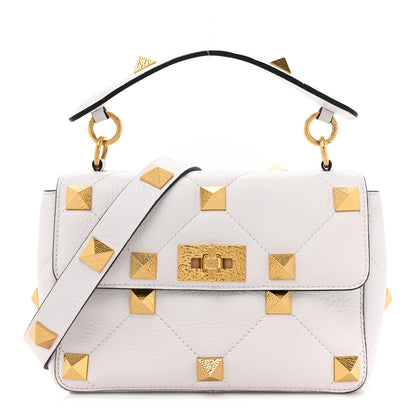 Valentino Garavani Grained Calfskin Medium Roman Stud Shoulder Bag Ivory 1 of 12