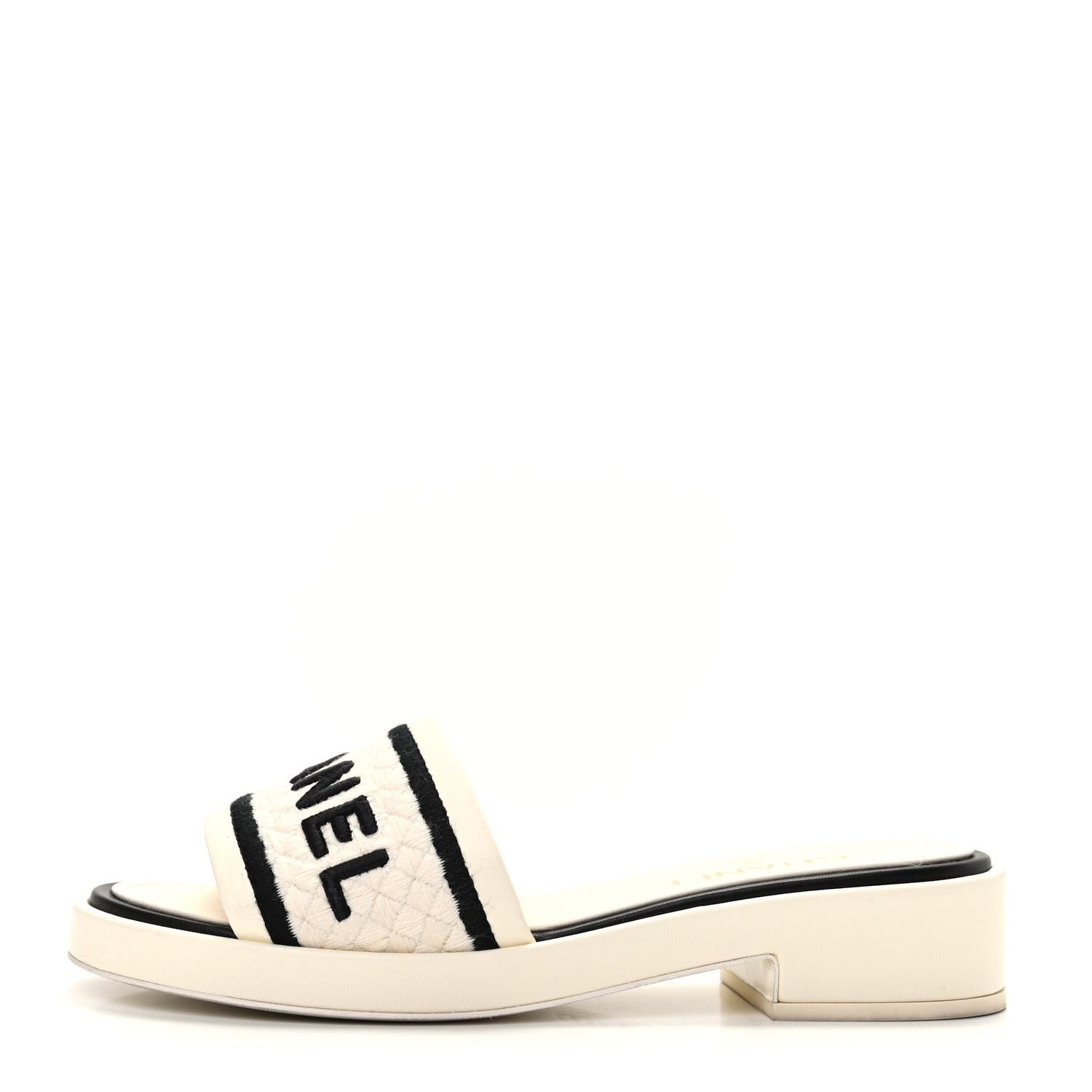 Chanel Lambskin Embroidered Logo Mules 39 Ivory Black 1 of 8