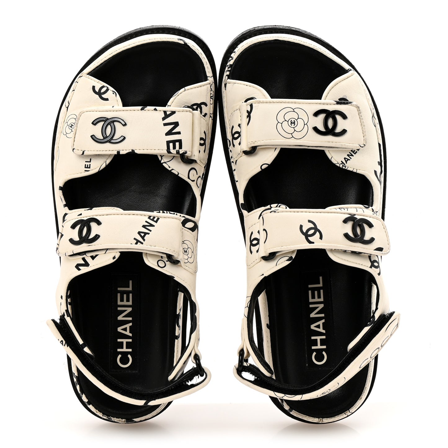 Lambskin Printed CC Velcro Dad Sandals 36 White Black