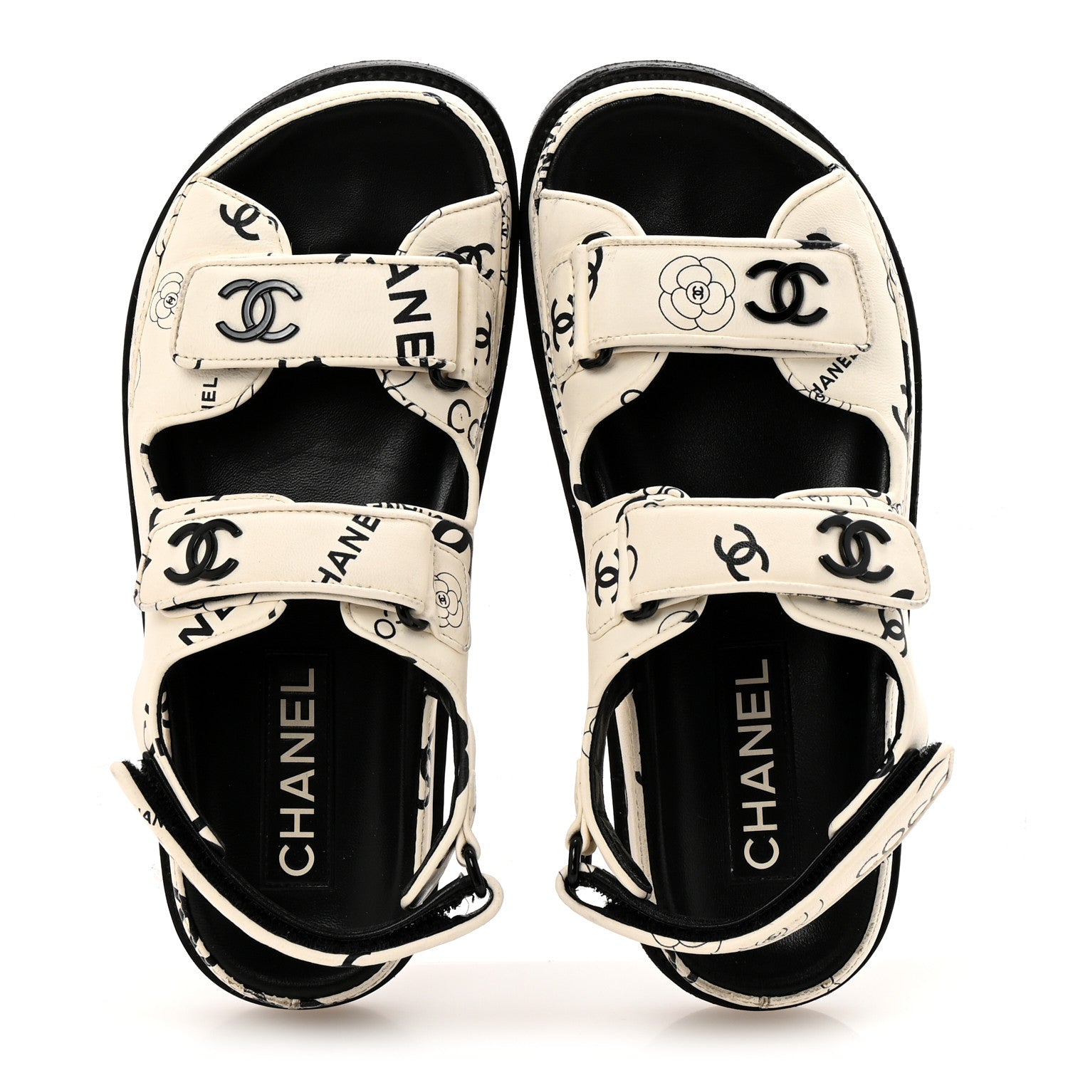 Chanel Lambskin Printed CC Velcro Dad Sandals 36 White Black 2 of 11