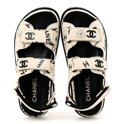 Chanel Lambskin Printed CC Velcro Dad Sandals 36 White Black 2 of 11