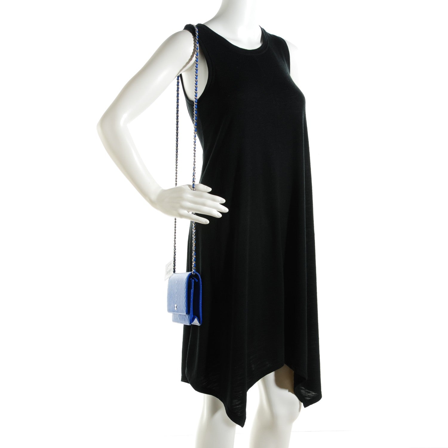 Chanel Caviar Chevron Quilted Wallet On Chain WOC Blue 2 of 8