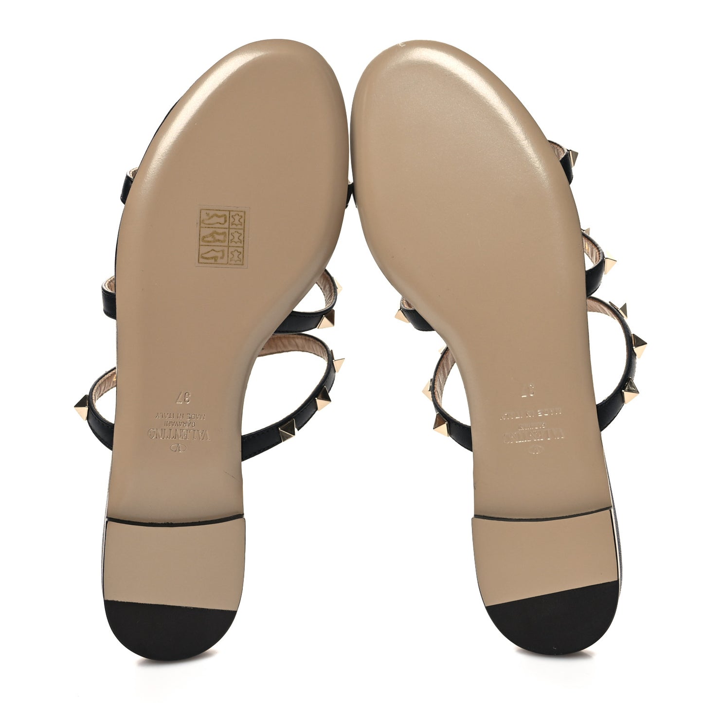 Nappa Rockstud Caged Flat Slide Sandals 37 Black