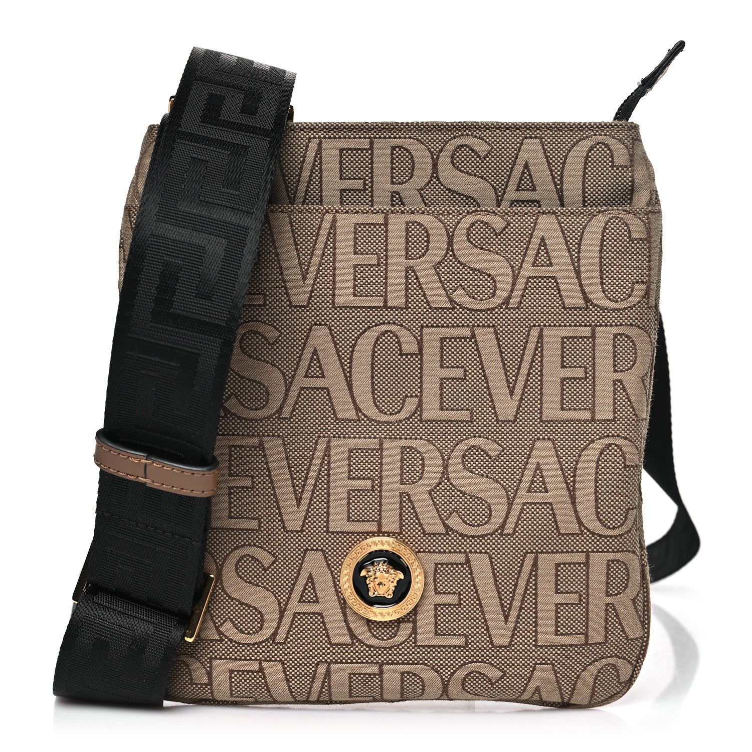 Versace Canvas Allover Logo Medusa Crossbody Bag Beige Brown 1 of 9