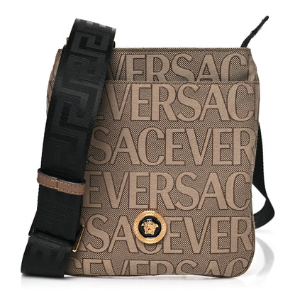 Versace Canvas Allover Logo Medusa Crossbody Bag Beige Brown 1 of 9