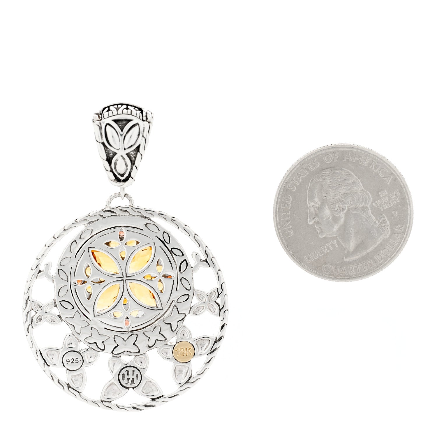 John Hardy Sterling Silver 18K Yellow Gold Citrine Garnet Kawung Round Pendant 2 of 3