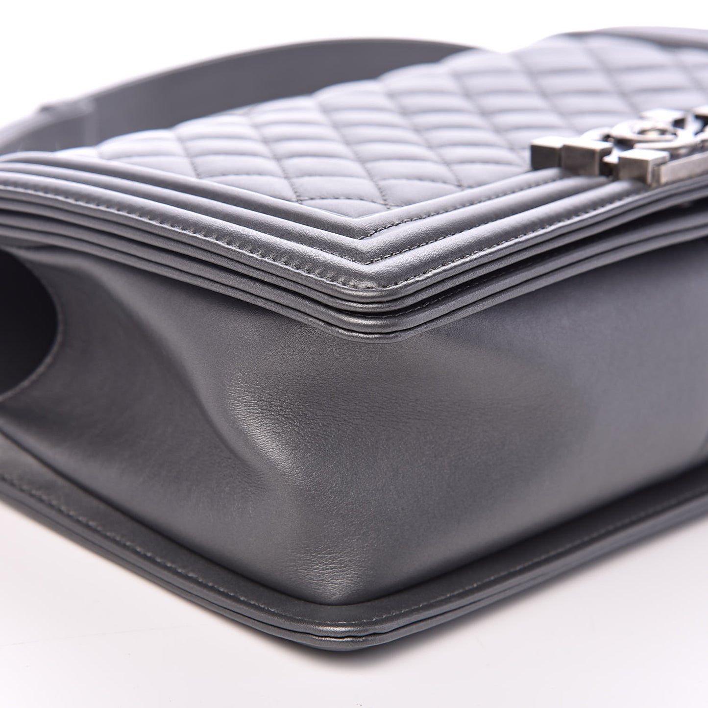 Metallic Calfskin Quilted Medium Boy Flap Dark Silver