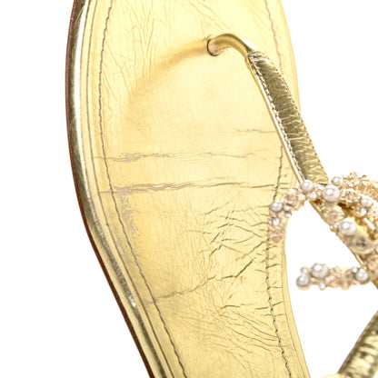 Chanel Aged Metallic Calfskin Pearl CC Charm Thong Sandals 40 Gold 10 of 10