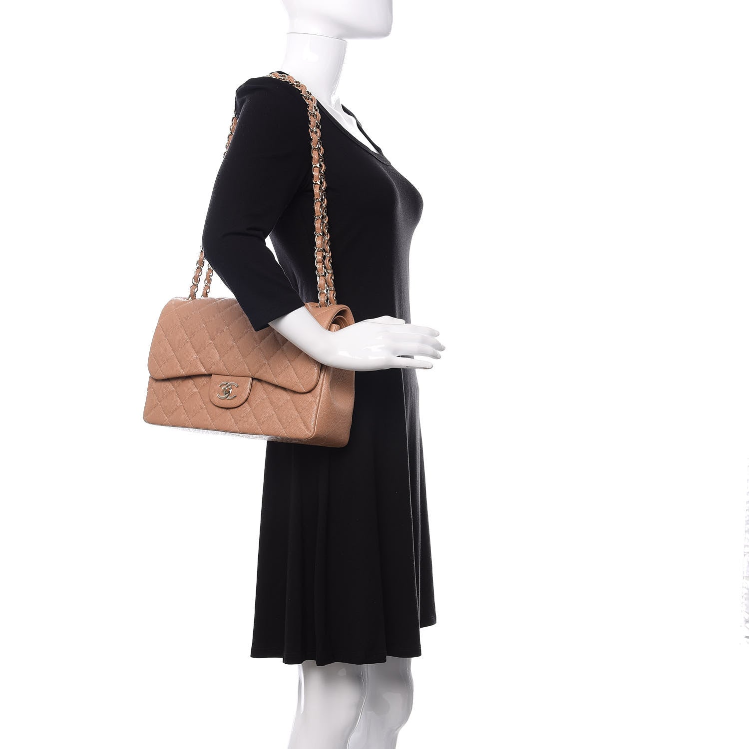 Chanel Caviar Quilted Jumbo Double Flap Beige 2 of 11