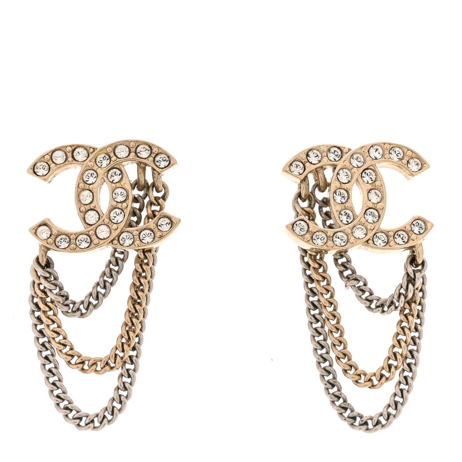Chanel Crystal Chain CC Earrings Gold 1 of 5