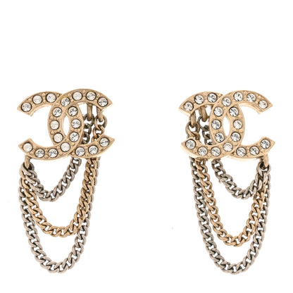 Chanel Crystal Chain CC Earrings Gold 1 of 5