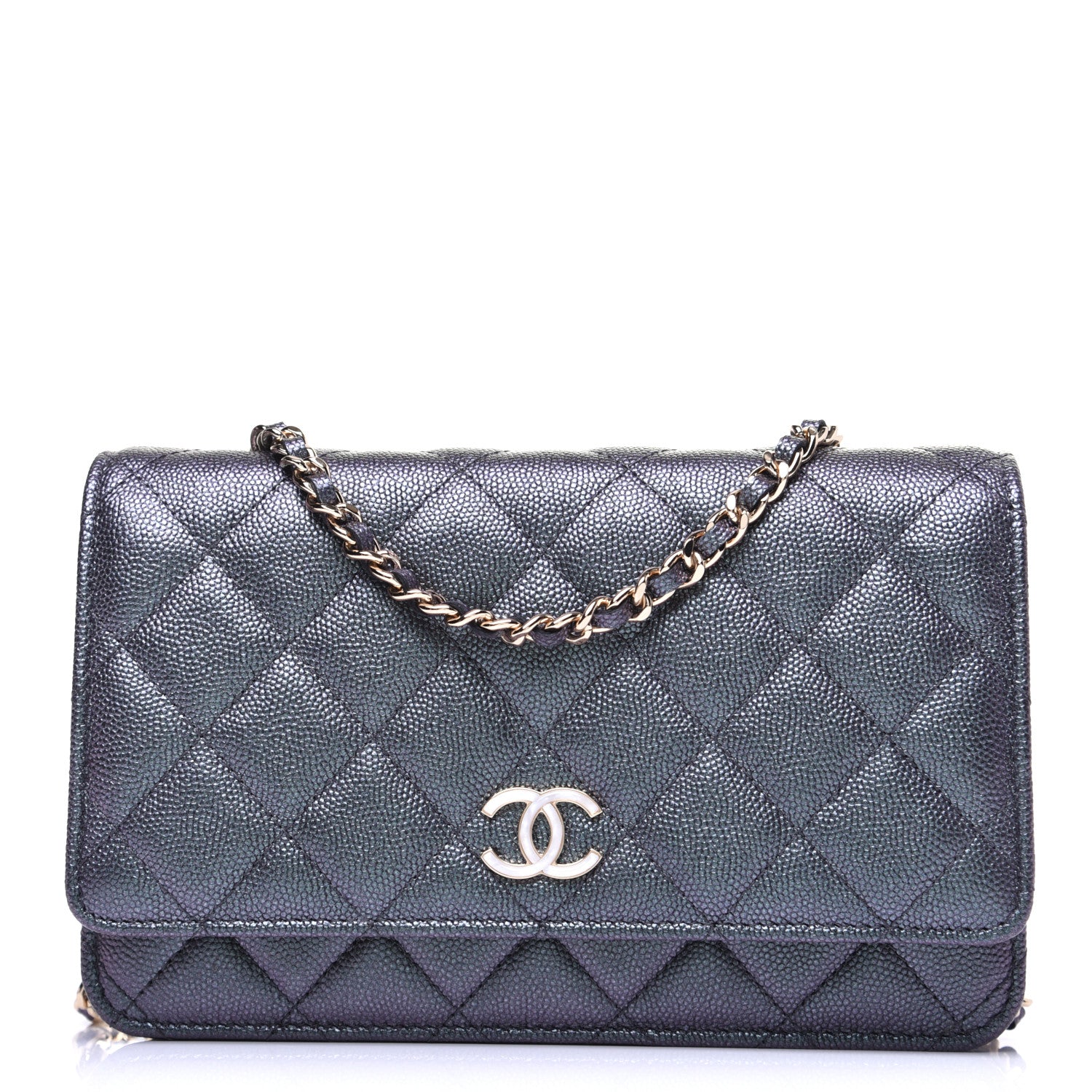 Chanel Iridescent Caviar Quilted Wallet On Chain WOC Black 2 of 29
