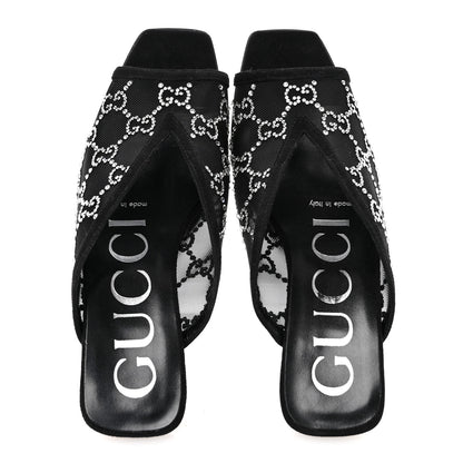 Gucci Tela Retino Kid Scamosciato Crystal GG Monogram Square G 95mm Slide Sandals 35 Black 2 of 8