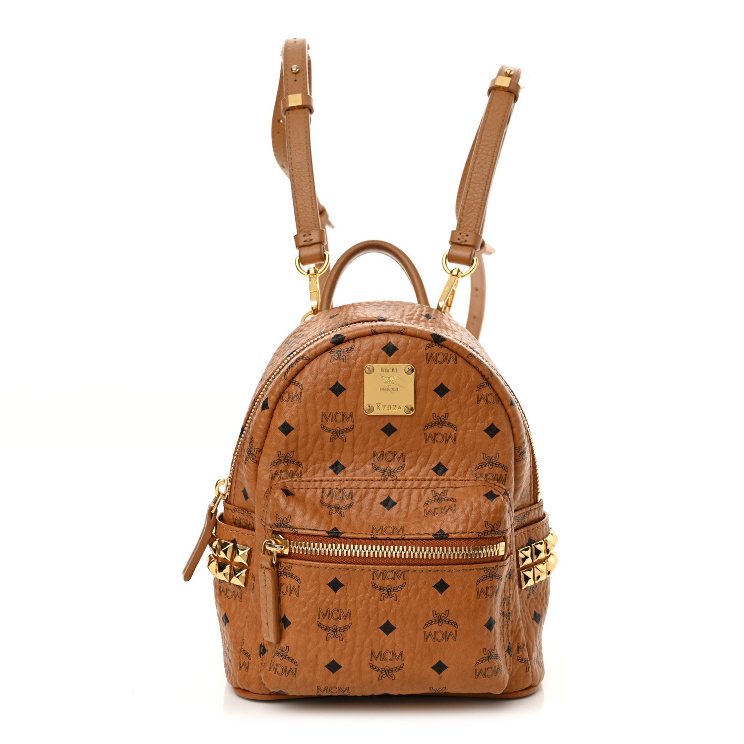 MCM Visetos Side Stud X-Mini Stark Backpack Cognac 1 of 9