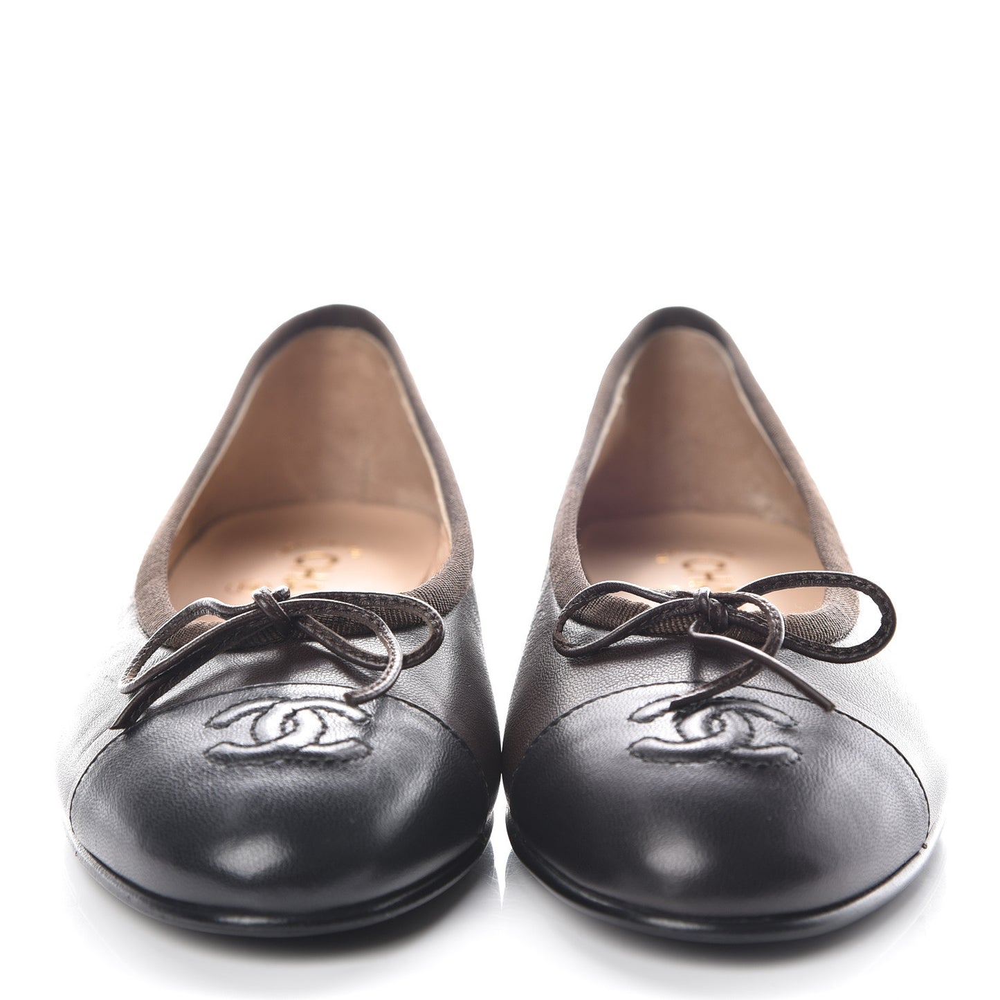 Lambskin CC Cap Toe Ballerina Flats 36 Brown Black